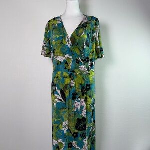 Lane Bryant women’s floral faux wrap green dress SZ 22